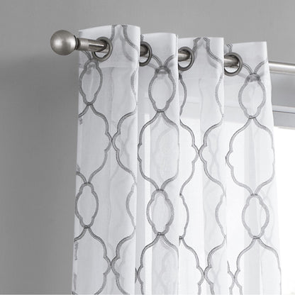 84” Silver Trellis Pattern Embroidered Window Curtain Panel-5