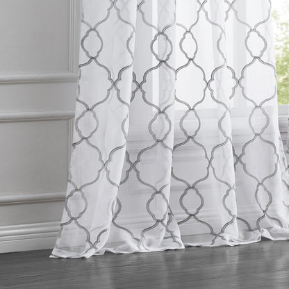 84” Silver Trellis Pattern Embroidered Window Curtain Panel-6