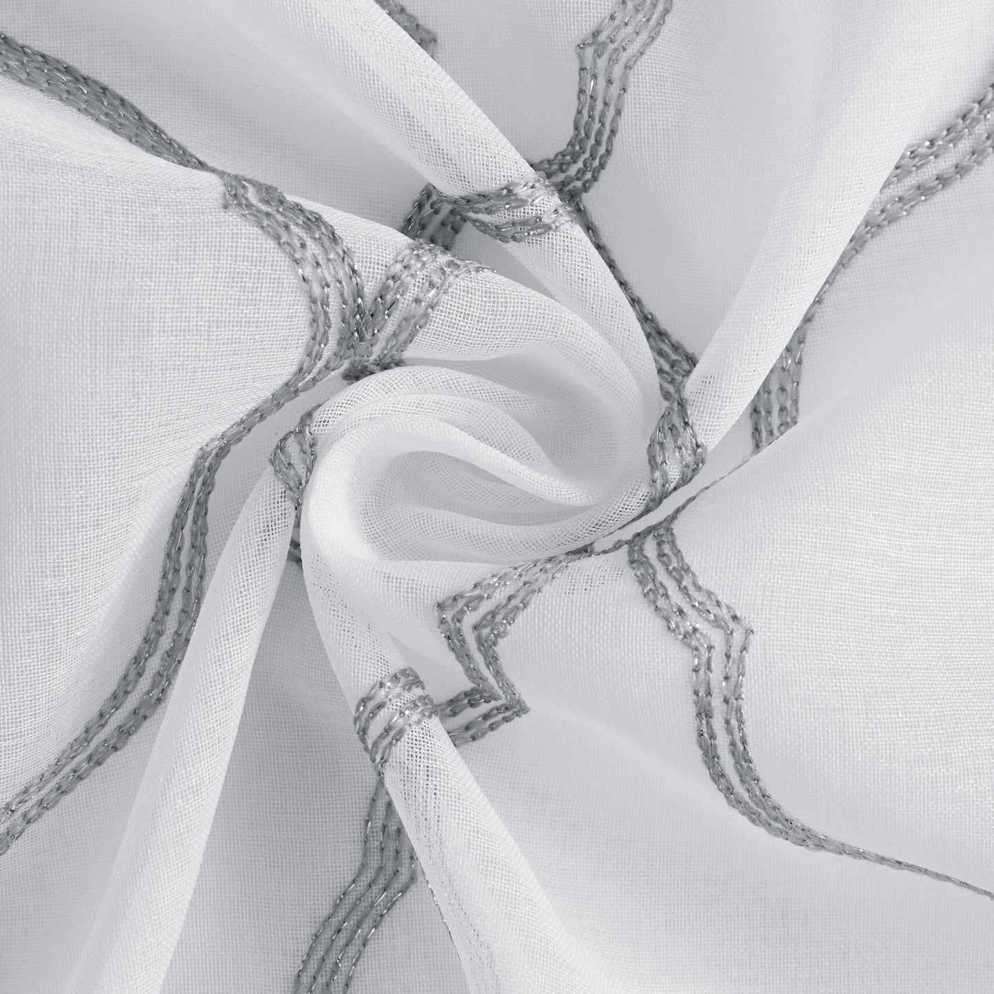 84” Silver Trellis Pattern Embroidered Window Curtain Panel-7