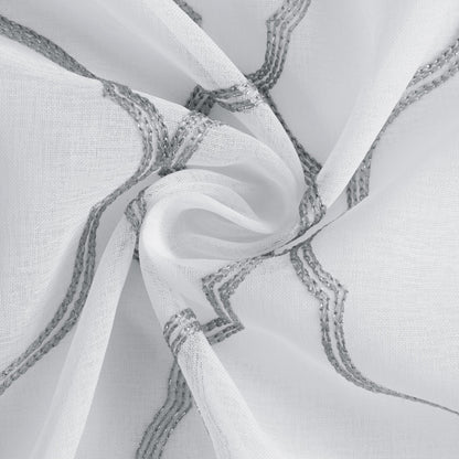 84” Silver Trellis Pattern Embroidered Window Curtain Panel-7