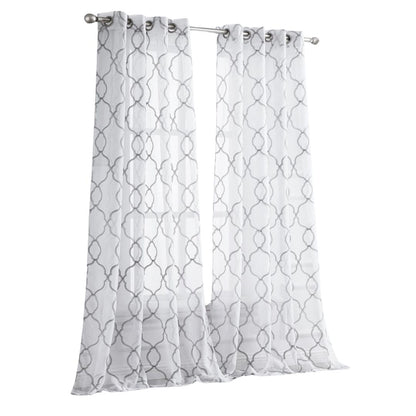 84” Silver Trellis Pattern Embroidered Window Curtain Panel-1