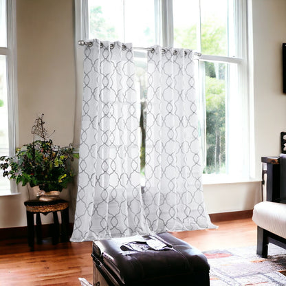 84” Silver Trellis Pattern Embroidered Window Curtain Panel-0