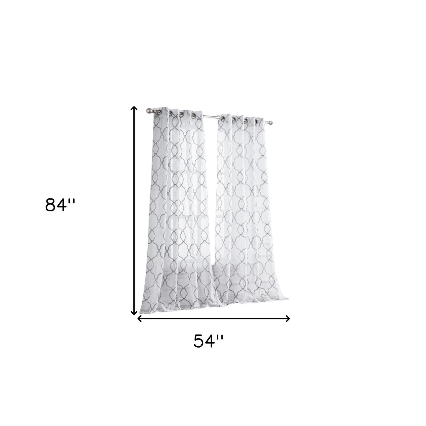 84” Silver Trellis Pattern Embroidered Window Curtain Panel-8