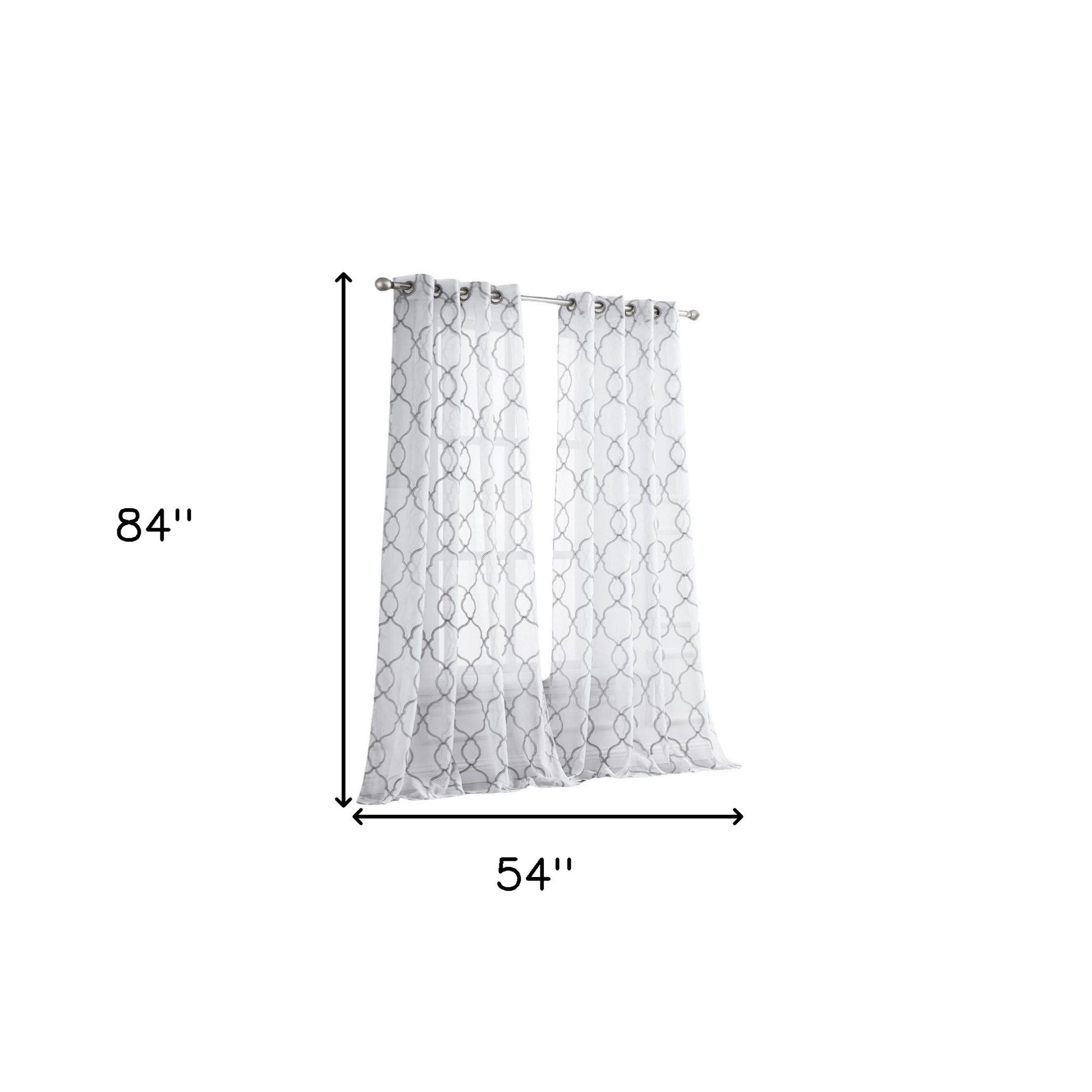 84” Silver Trellis Pattern Embroidered Window Curtain Panel-8