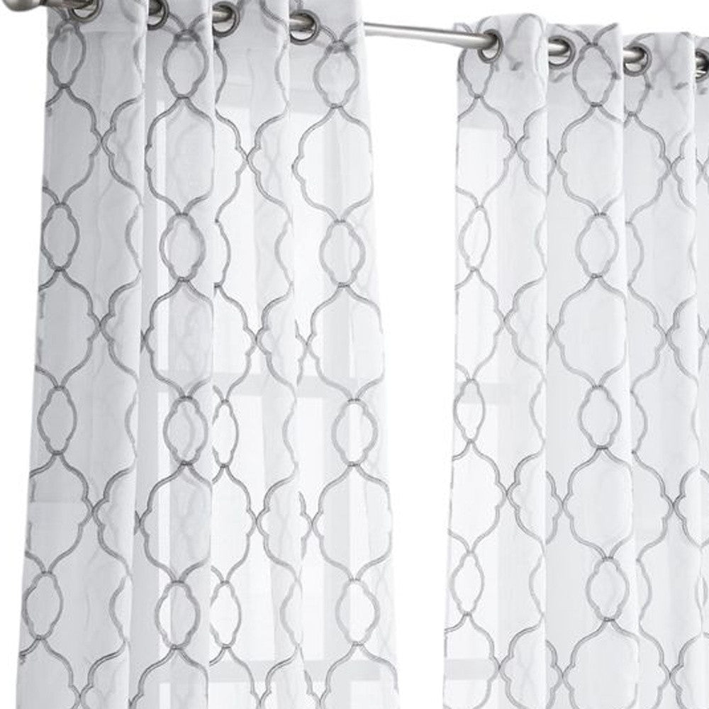 84” Silver Trellis Pattern Embroidered Window Curtain Panel-2