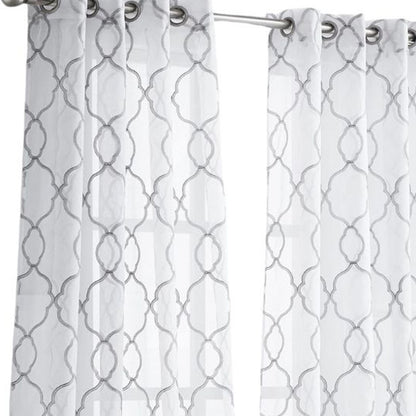 84” Silver Trellis Pattern Embroidered Window Curtain Panel-2