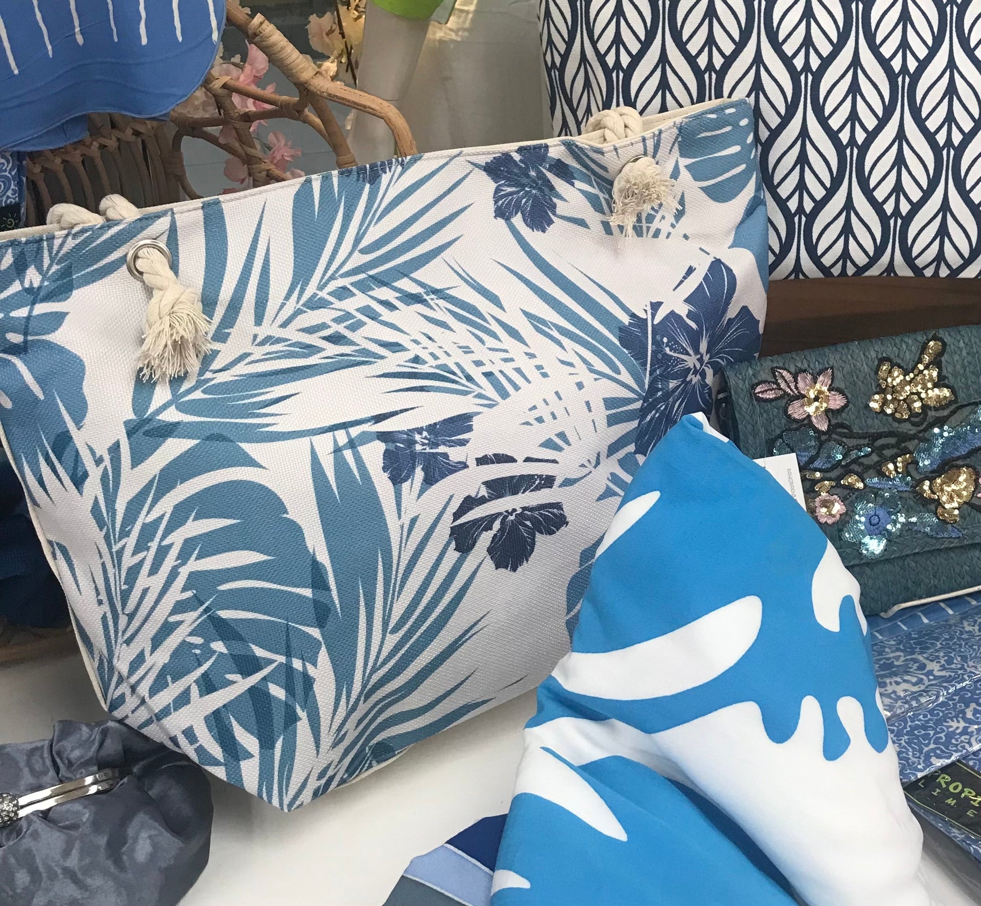 Hibiscus Baby Blue Canvas Tote Bag-1