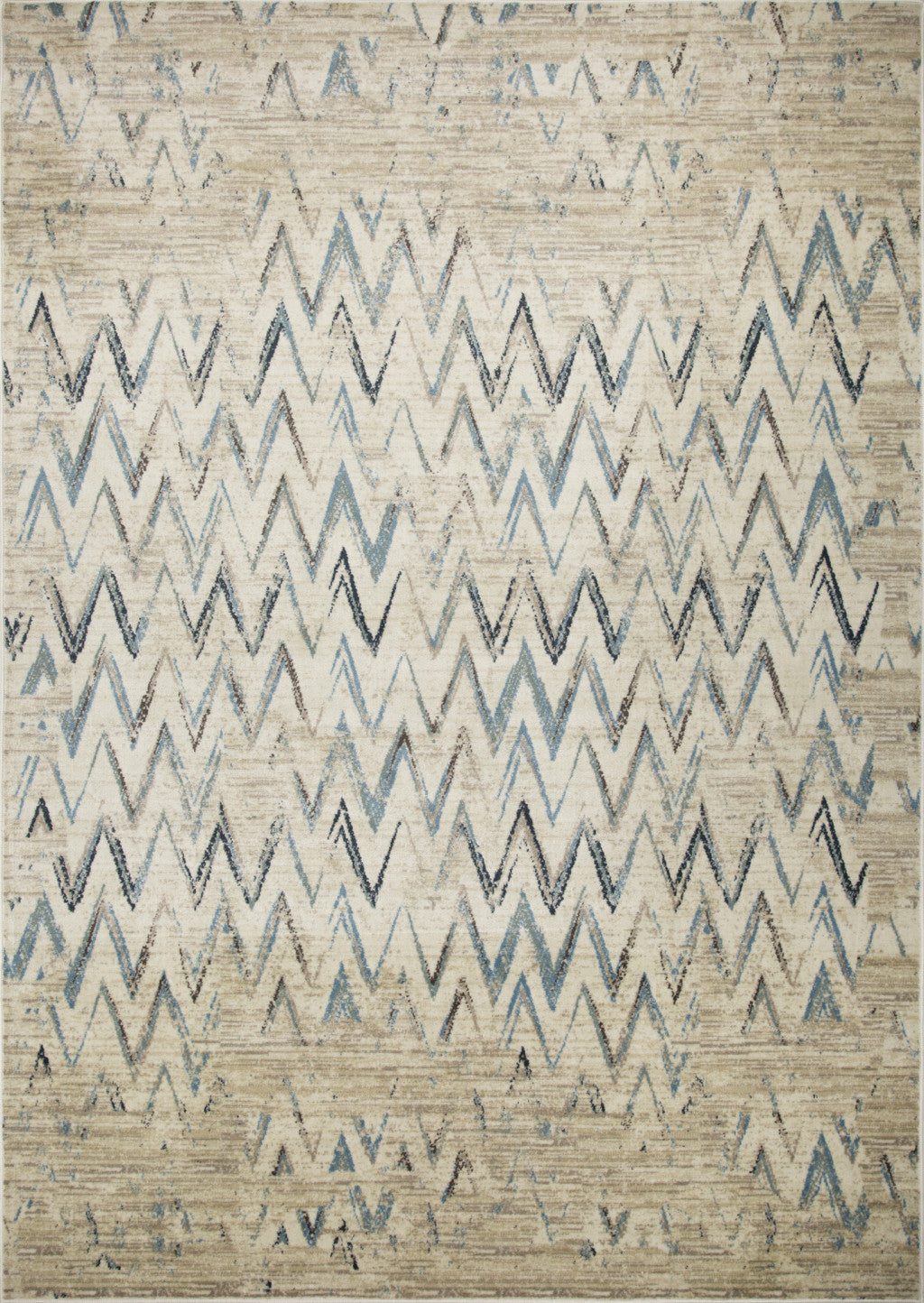 8' X 11' Ivory And Blue Chevron Area Rug-6