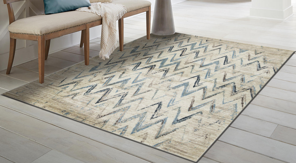 8' X 11' Ivory And Blue Chevron Area Rug-4