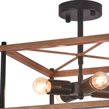 Industrial Wood Square Four Light Ceiling Fixture-2