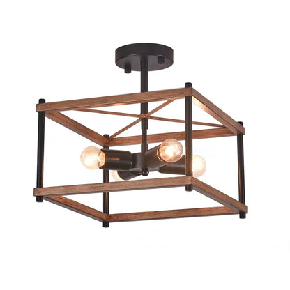 Industrial Wood Square Four Light Ceiling Fixture-0
