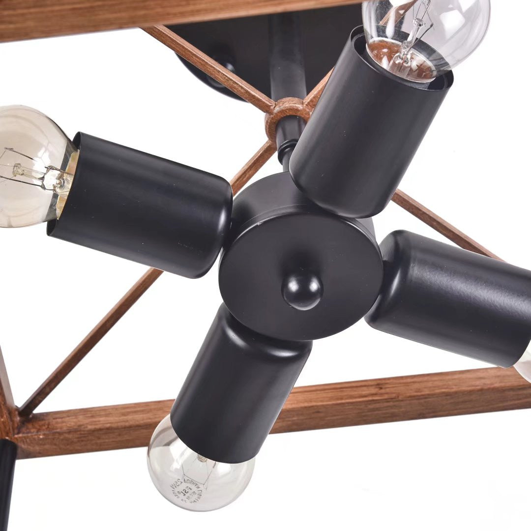 Industrial Wood Square Four Light Ceiling Fixture-4