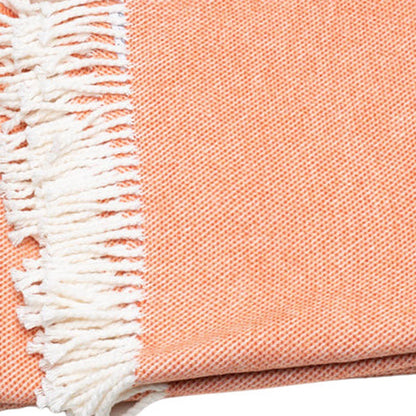 55" X 70" Coral And Ivory Cotton Woven Plush Throw Blanket with Tassels-3
