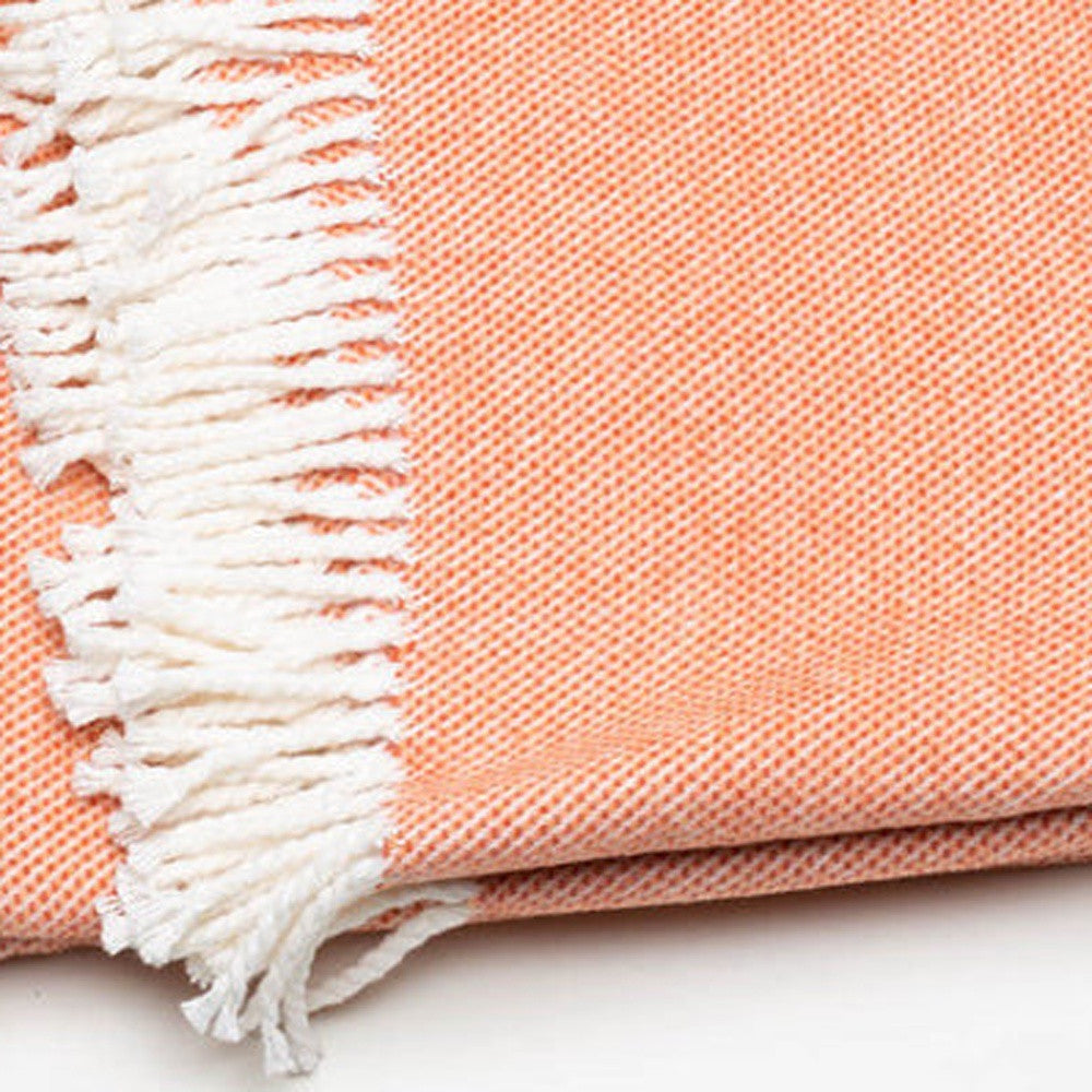 55" X 70" Coral And Ivory Cotton Woven Plush Throw Blanket with Tassels-2