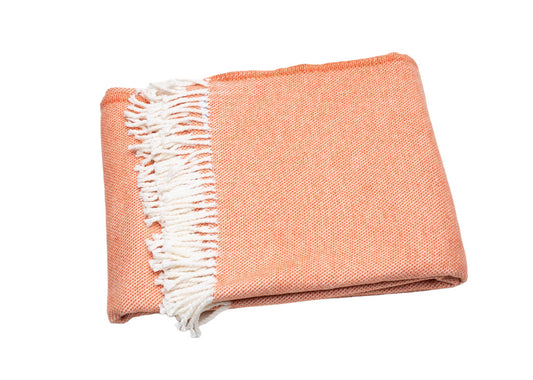 55" X 70" Coral And Ivory Cotton Woven Plush Throw Blanket with Tassels-0