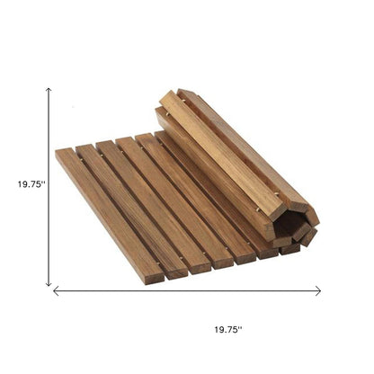 20" Brown Teak Wood Rolling Square Bath Mat-5