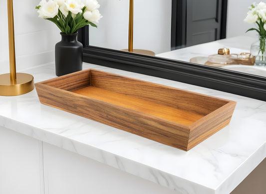 15" Brown Solid Teak Vanity Tray-0