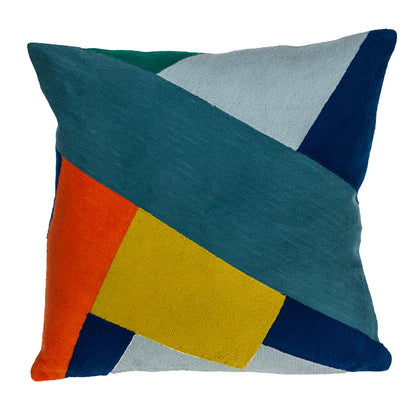 20" Blue and Yellow Geometric Cotton Throw Pillow-1