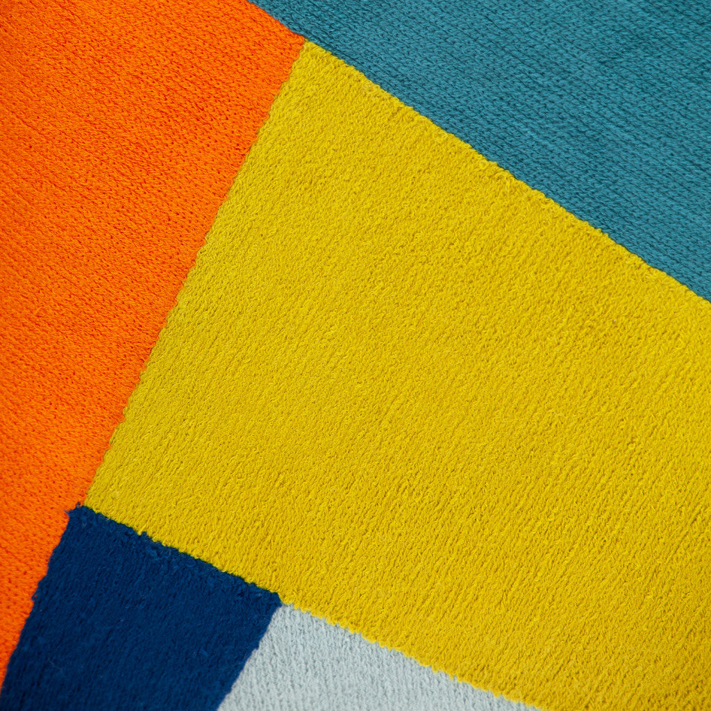 20" Blue and Yellow Geometric Cotton Throw Pillow-5