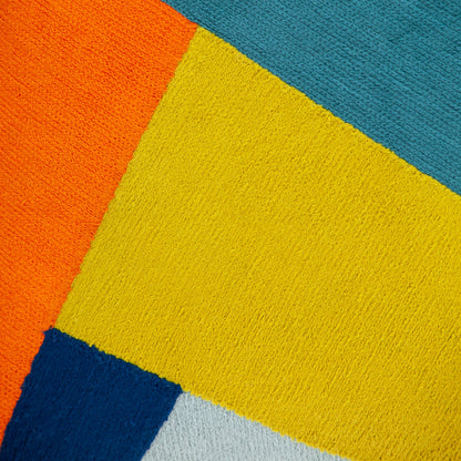 20" Blue and Yellow Geometric Cotton Throw Pillow-5