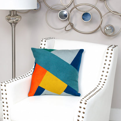 20" Blue and Yellow Geometric Cotton Throw Pillow-6