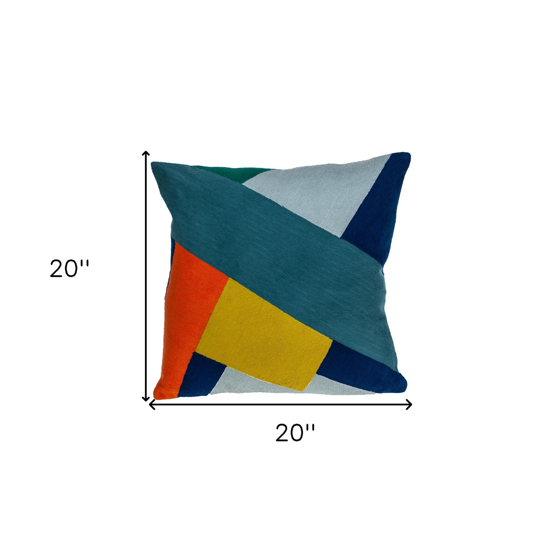 20" Blue and Yellow Geometric Cotton Throw Pillow-4