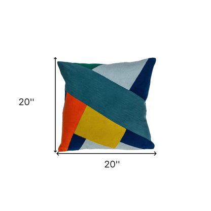 20" Blue and Yellow Geometric Cotton Throw Pillow-4