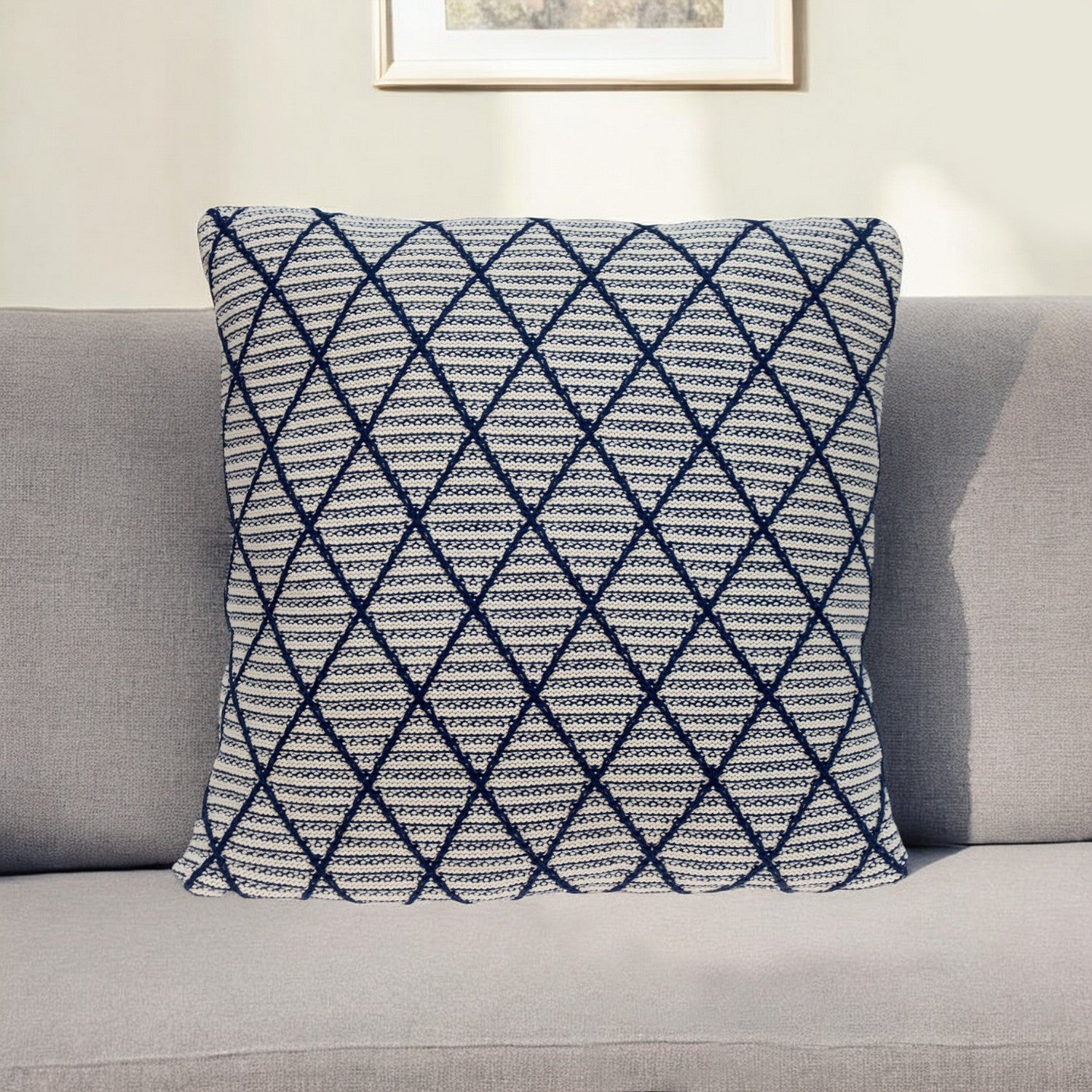 20" x 20" Blue Argyle Transitional Accent Throw Pillow-0