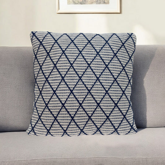 20" x 20" Blue Argyle Transitional Accent Throw Pillow-0