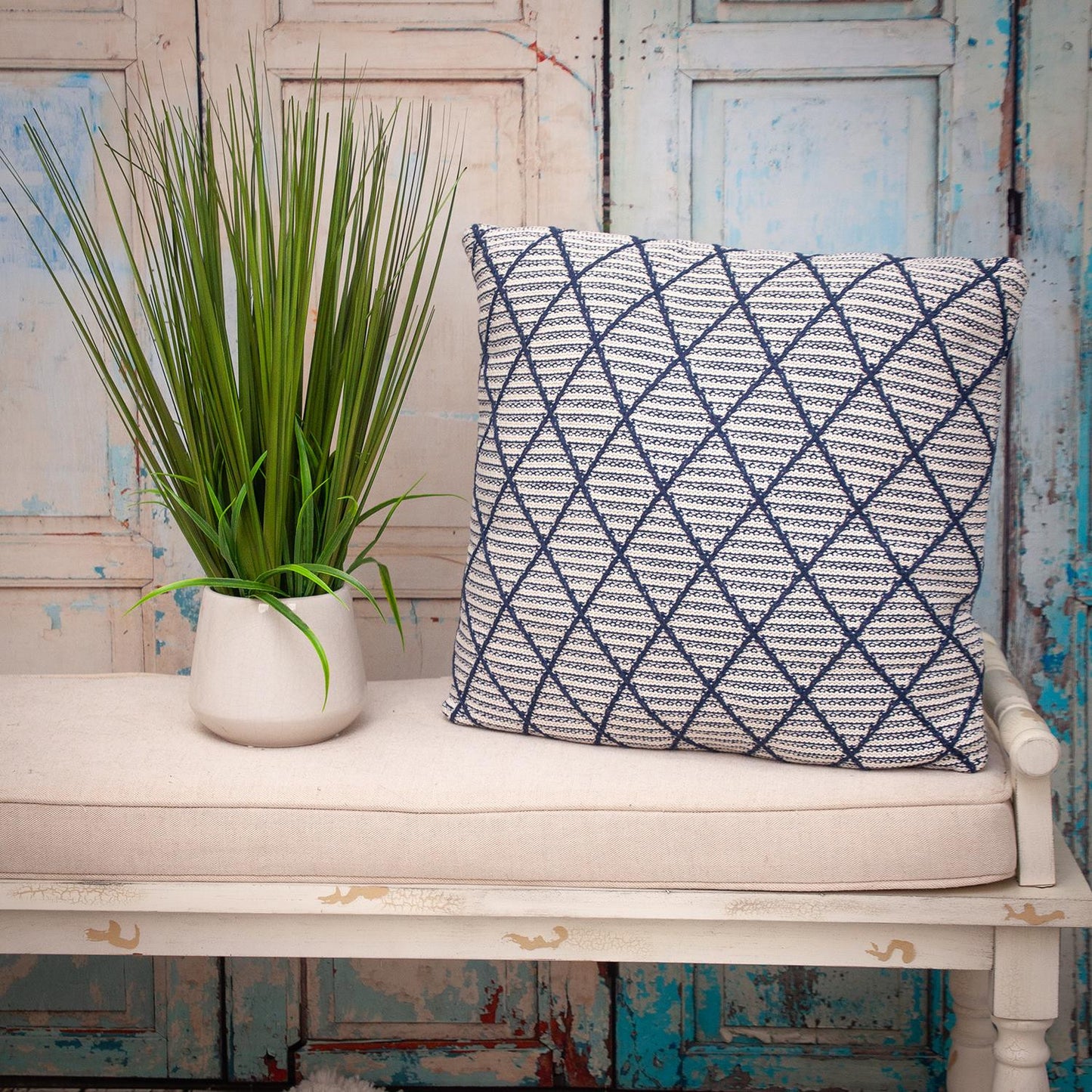 20" x 20" Blue Argyle Transitional Accent Throw Pillow-5