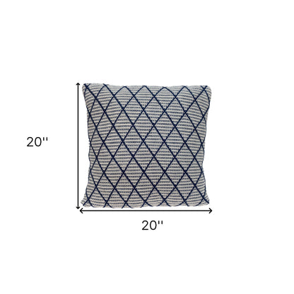 20" x 20" Blue Argyle Transitional Accent Throw Pillow-7
