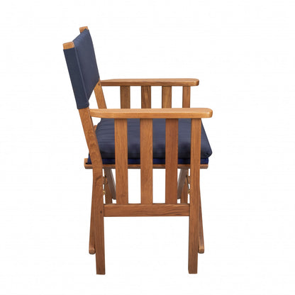 20" Navy Blue and Natural Wood Solid Wood Indoor Outdoor Director Chair with Navy Blue Cushion-0