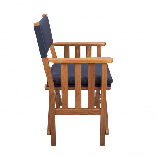 20" Navy Blue and Natural Wood Solid Wood Indoor Outdoor Director Chair with Navy Blue Cushion-0
