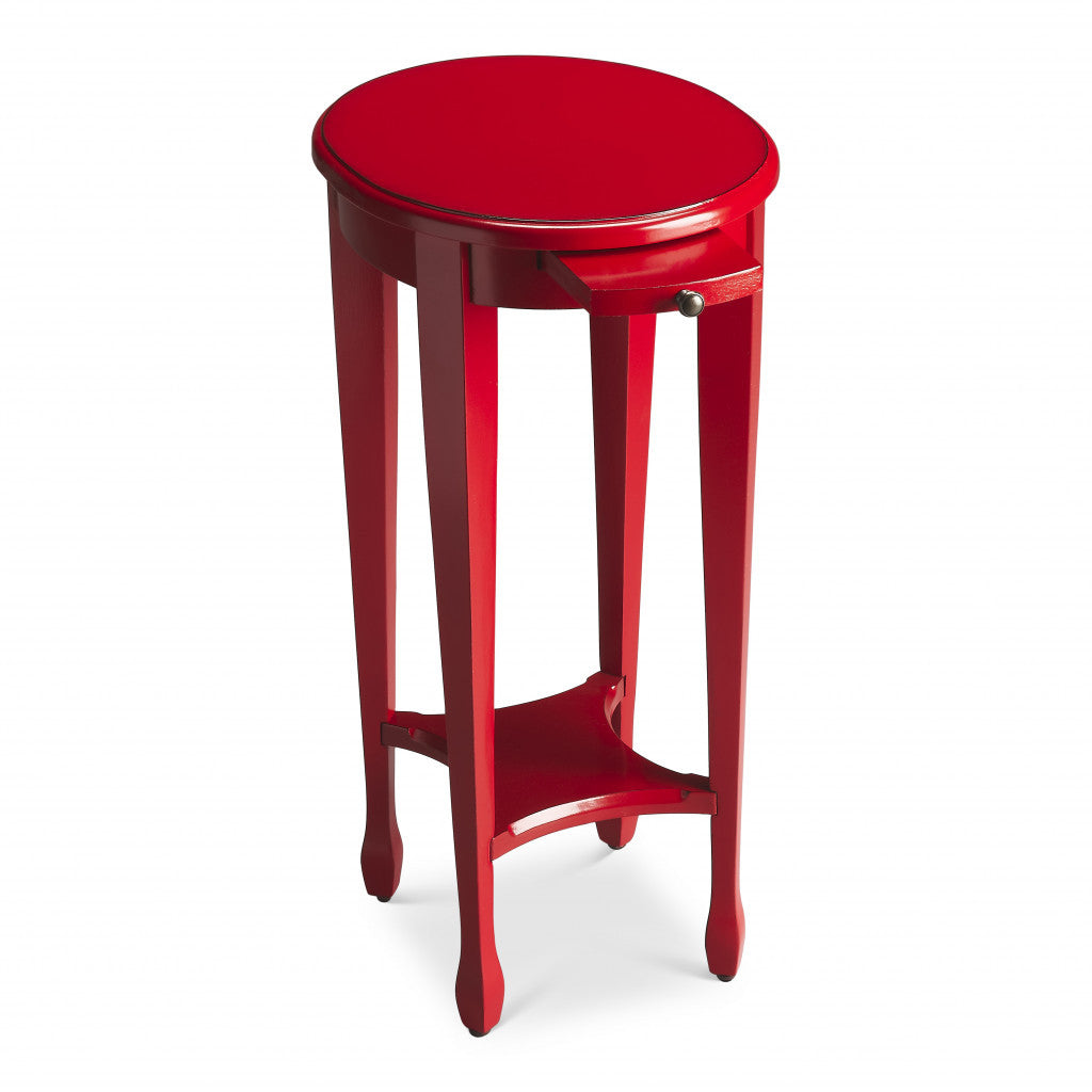 26" Red Manufactured Wood Oval End Table With Shelf-1