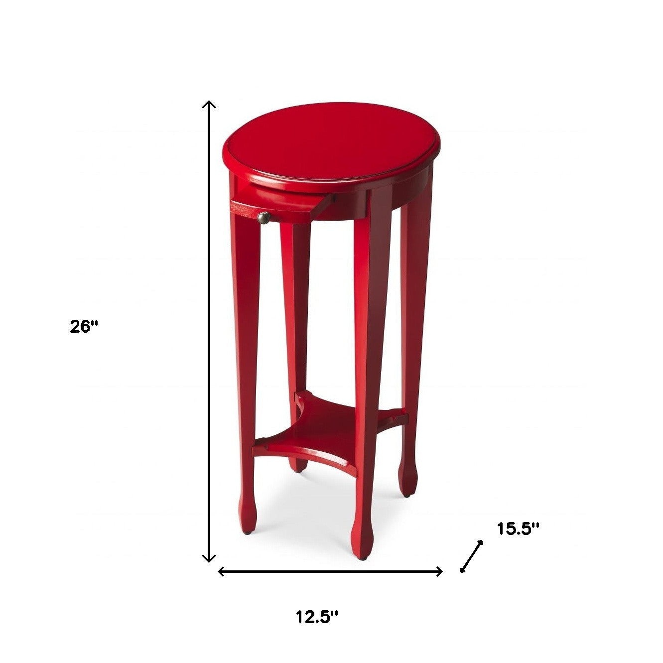 26" Red Manufactured Wood Oval End Table With Shelf-6