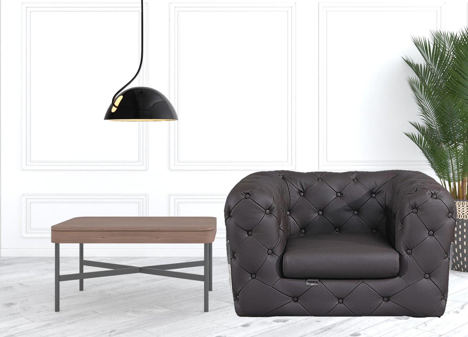 45" Brown Italian Leather Arm Chair-5