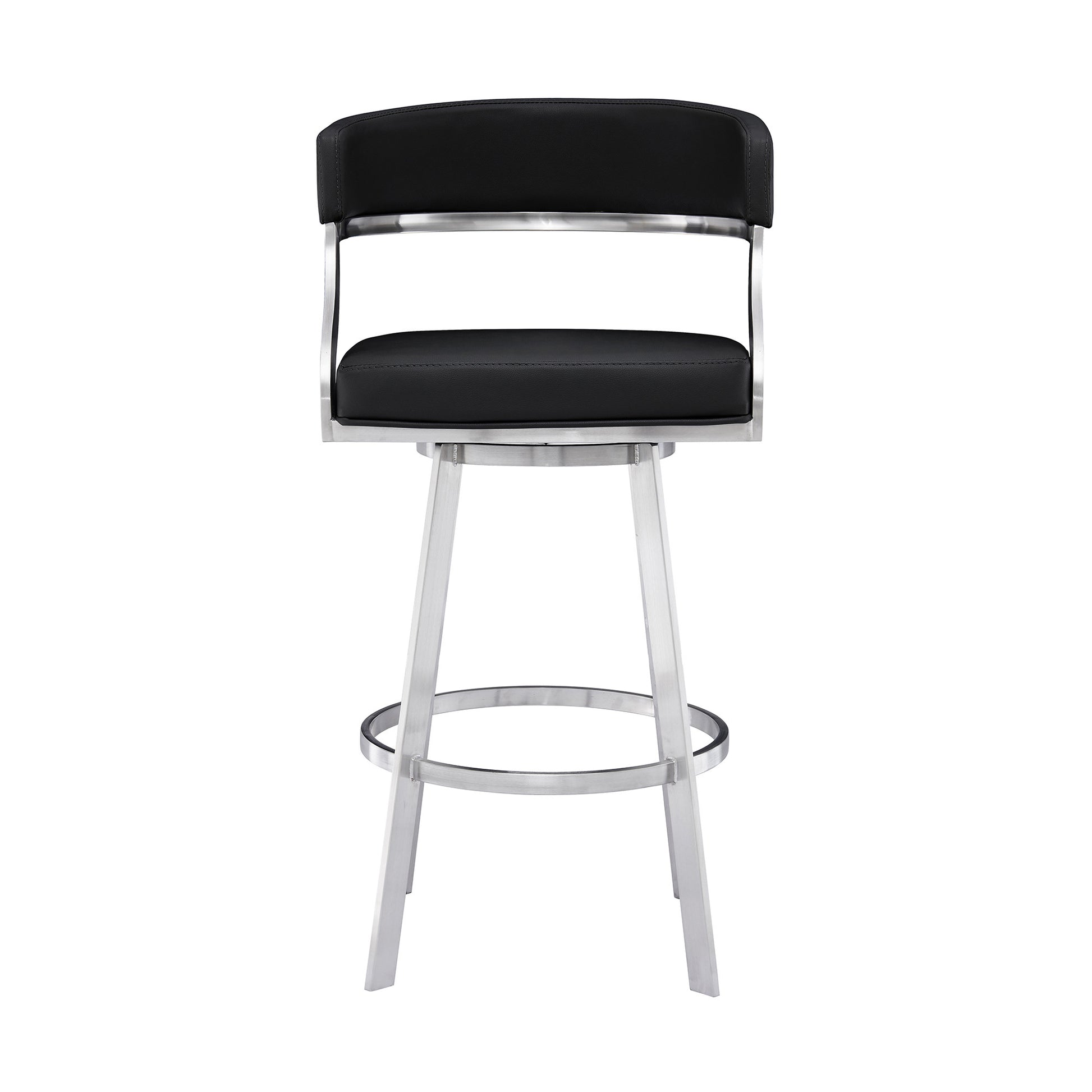 26" Black And Silver Faux Leather And Iron Swivel Low Back Counter Height Bar Chair-2