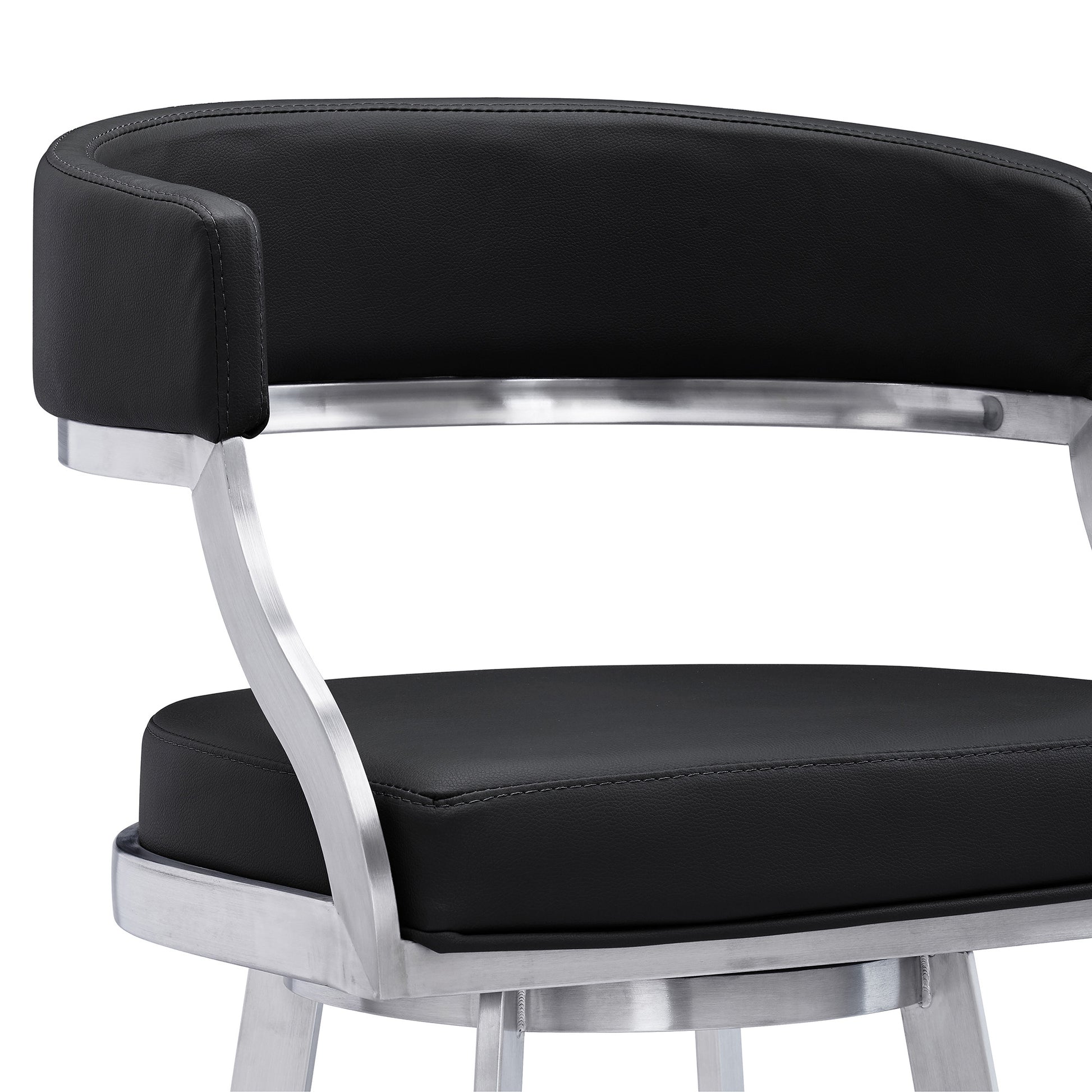 26" Black And Silver Faux Leather And Iron Swivel Low Back Counter Height Bar Chair-4