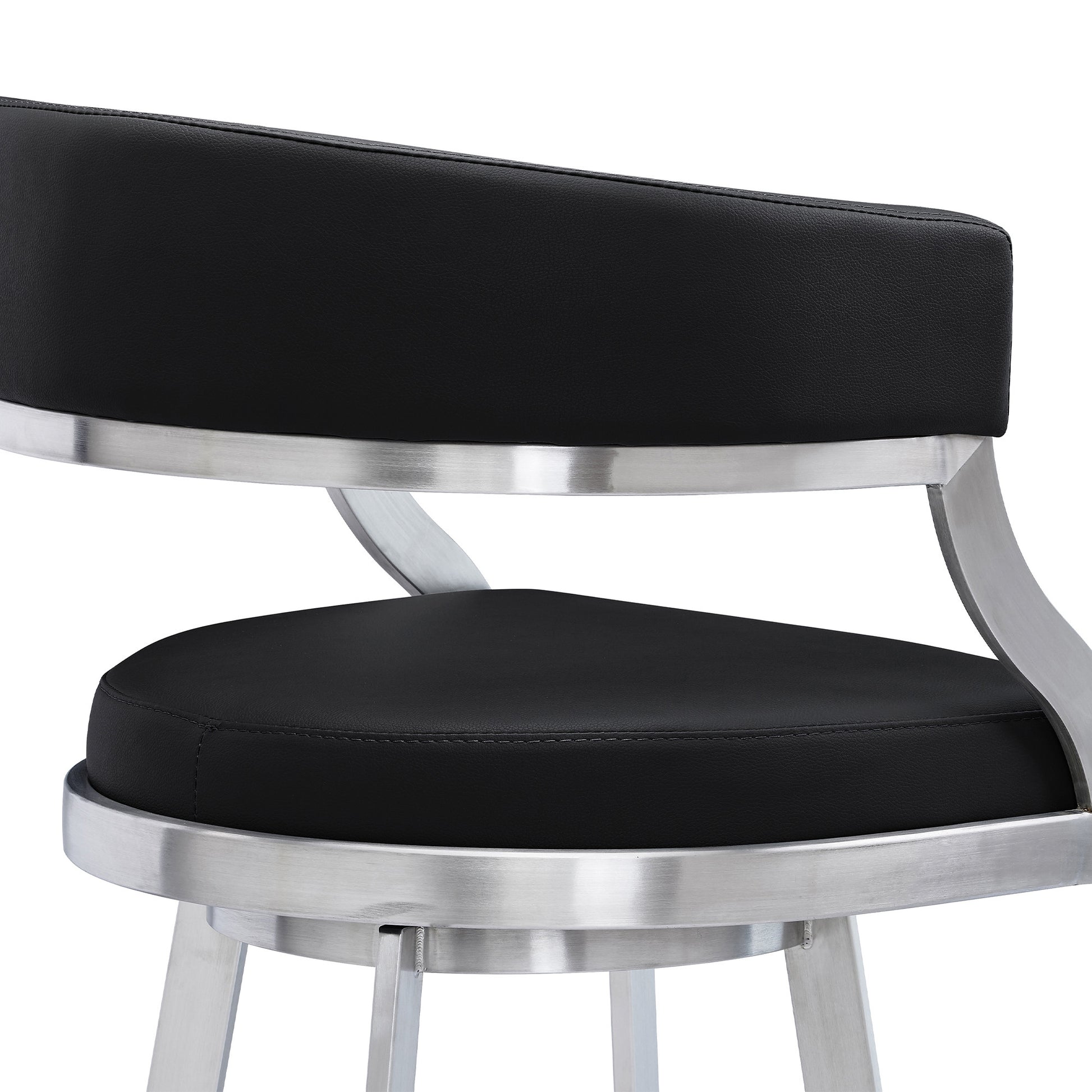 26" Black And Silver Faux Leather And Iron Swivel Low Back Counter Height Bar Chair-5