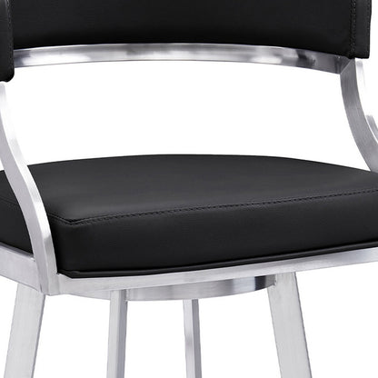 26" Black And Silver Faux Leather And Iron Swivel Low Back Counter Height Bar Chair-7