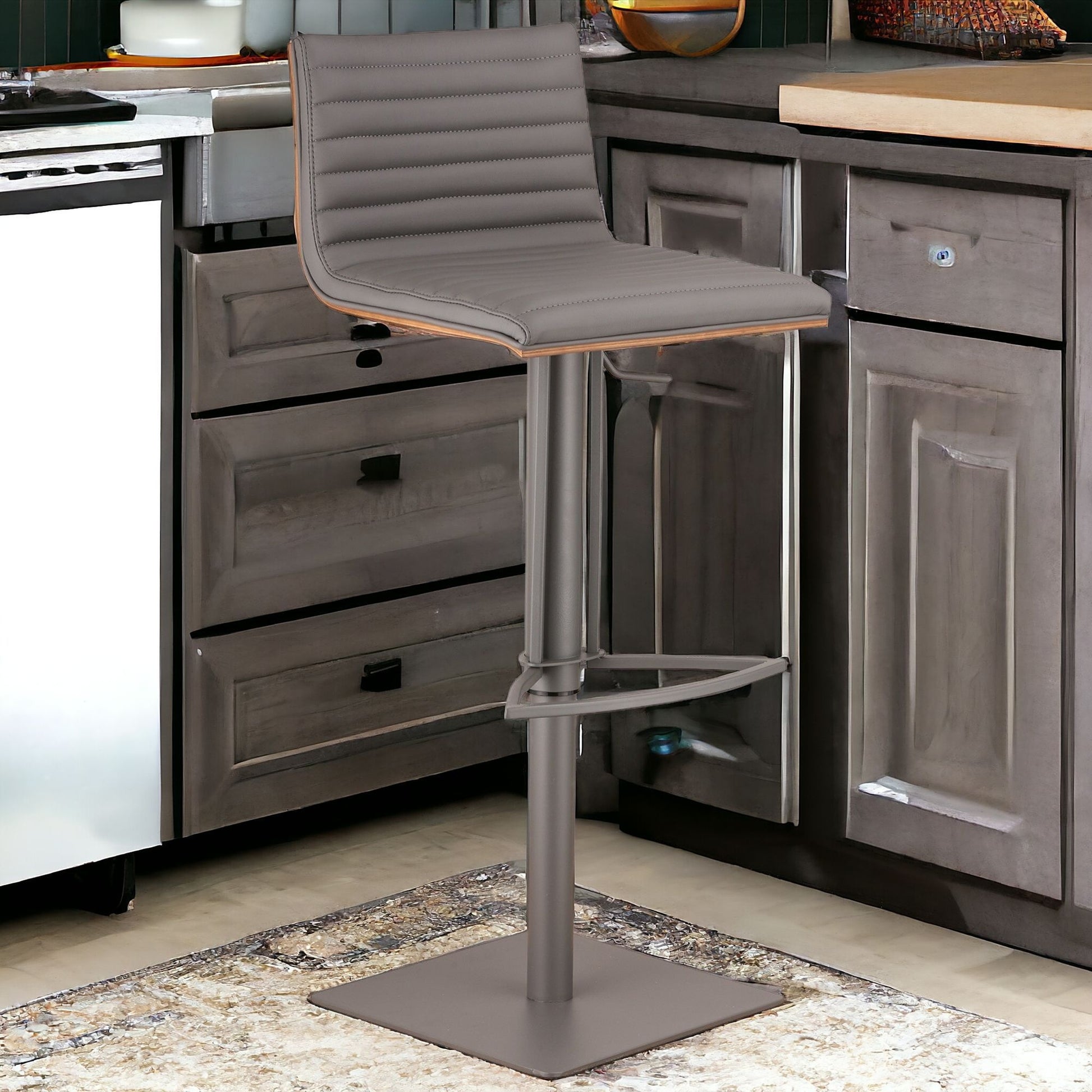 22" Gray Iron Swivel Low Back Adjustable Height Bar Chair-1