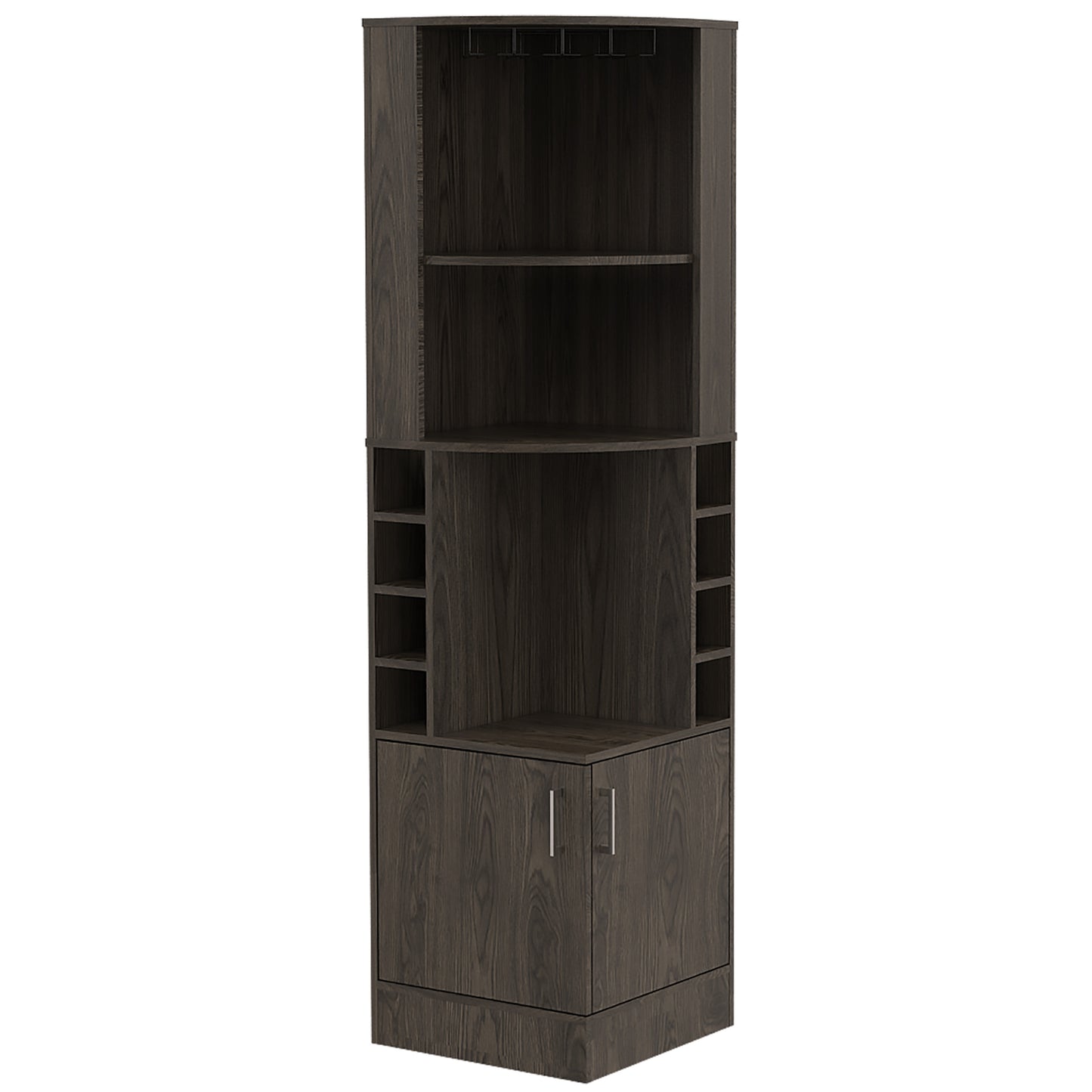 71" Dark Brown Wood Corner Bar Cabinet With Two Doors-1