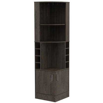 71" Dark Brown Wood Corner Bar Cabinet With Two Doors-1