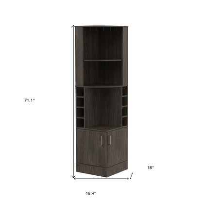 71" Dark Brown Wood Corner Bar Cabinet With Two Doors-5