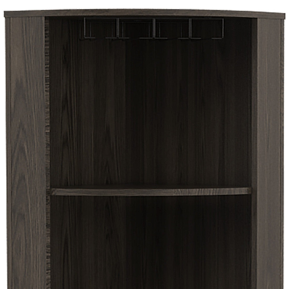 71" Dark Brown Wood Corner Bar Cabinet With Two Doors-3