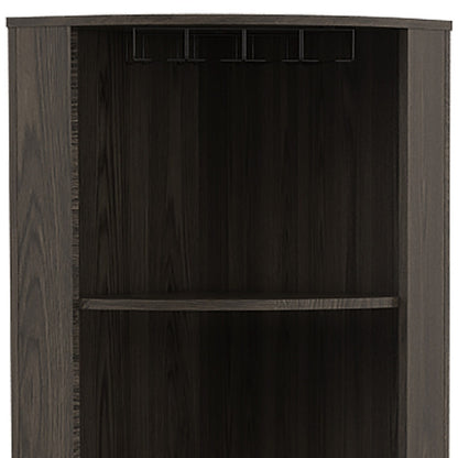 71" Dark Brown Wood Corner Bar Cabinet With Two Doors-3