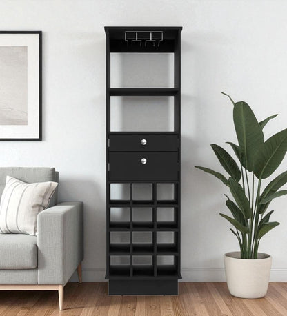63" Black Wood Bar Cabinet With Two Drawers-0