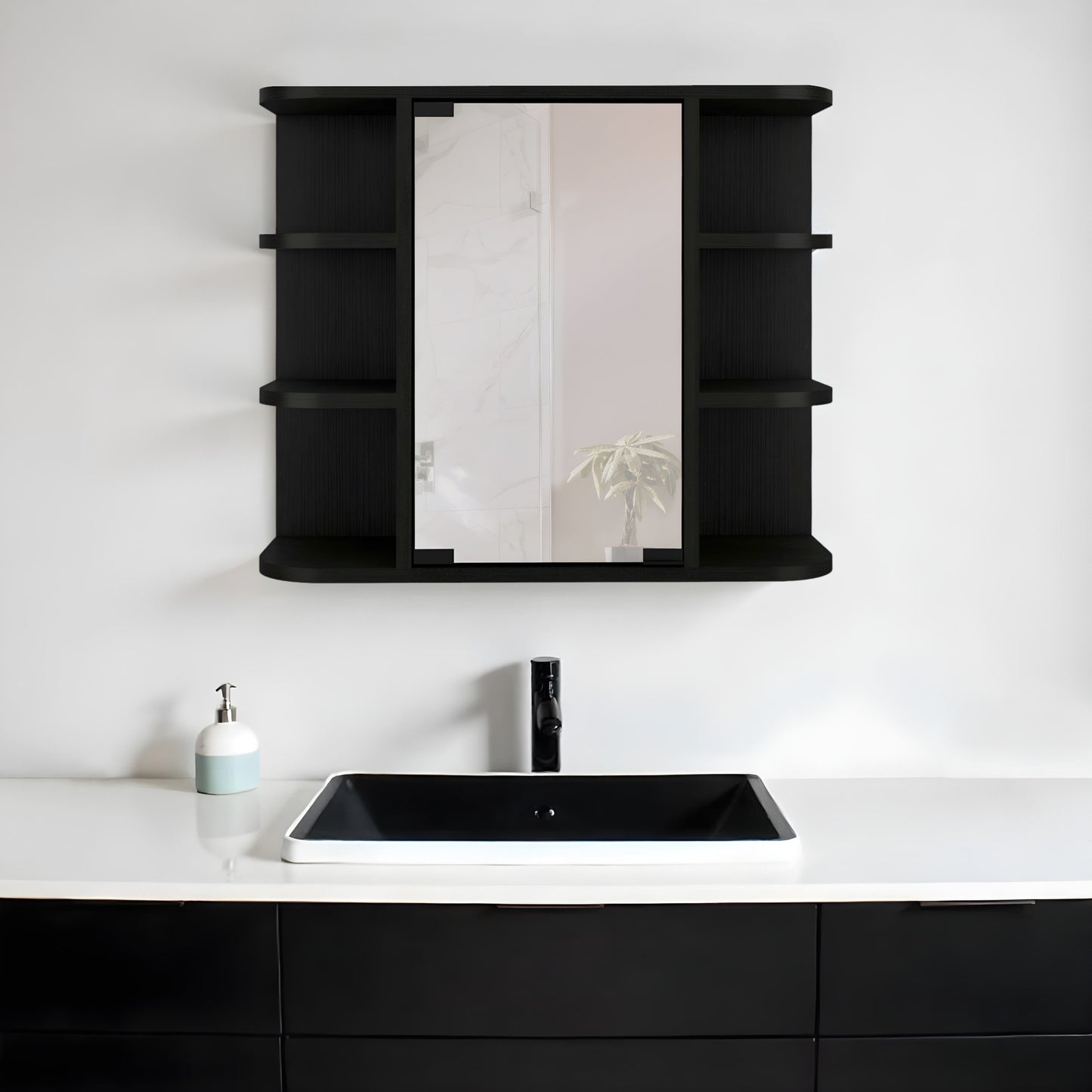 24" Black Wood Floating Bathroom Vanity-0