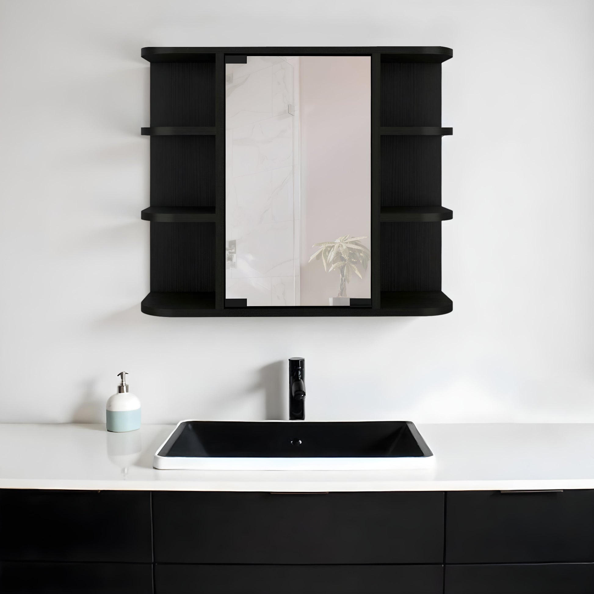 24" Black Wood Floating Bathroom Vanity-0