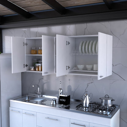 59" White Wood Wall Mounted Accent Cabinet With Four Doors-5